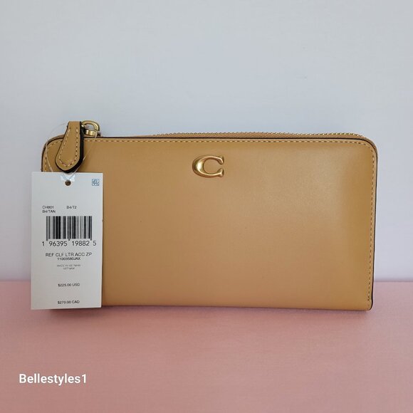 COACH Smooth Leather Zip-Around Accordion Wallet with Back-Slip Pocket-Tan color - Picture 16 of 16